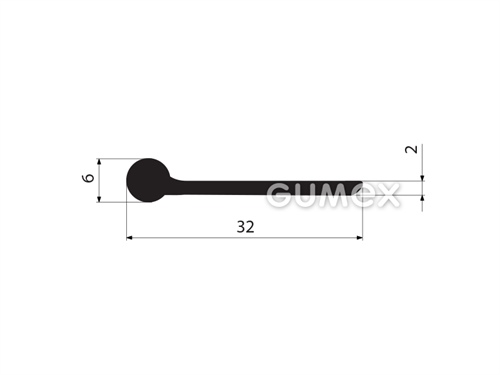 Gumový profil tvaru "I", 32x6/2mm, 70°ShA, EPDM, -40°C/+100°C, čierny